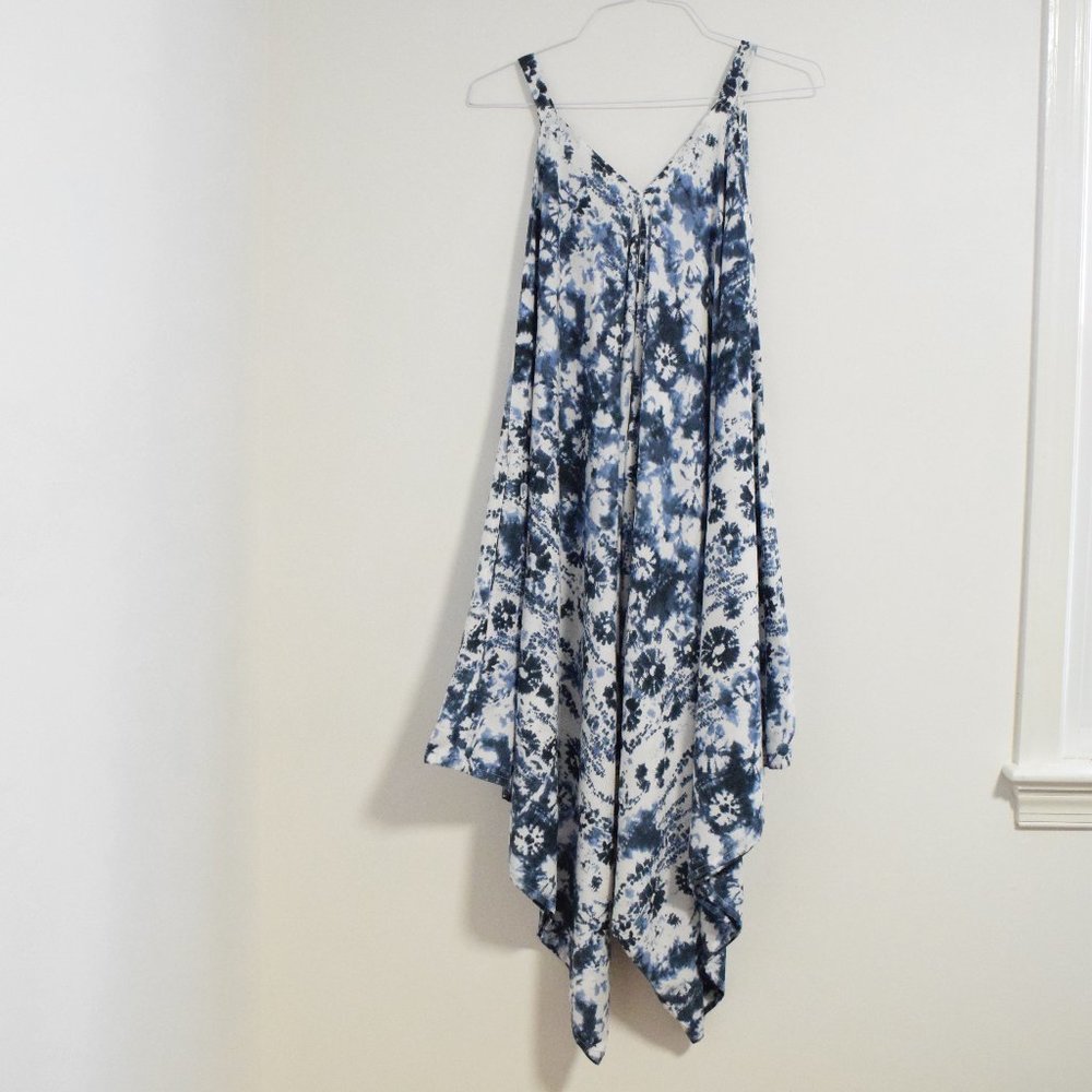 JAPNA Navy Shibori Tie-Dye Handkerchief Flowy Beachy Wide Leg Jumpsuit | Size XS